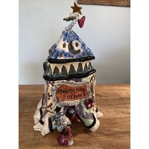Blue Sky Clayworks Rare 2001 Madame Kitty's fortune teller house tea light